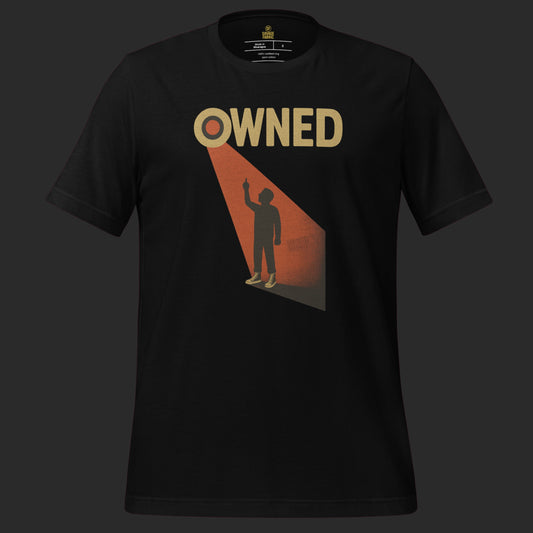 Black Owned t-shirt with spotlight protest graphic and bold rebellion slogan